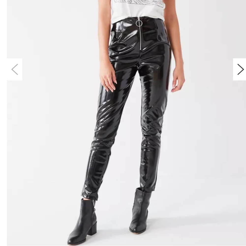 Rare I Am Gia Revolve Winona Black Patent Leather Zipper Pants Trousers Biker